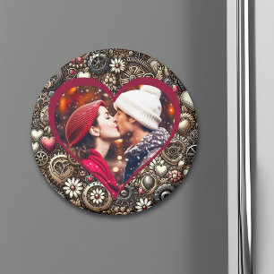 Personalised Steampunk Hearts, Flowers and Gears Magnet