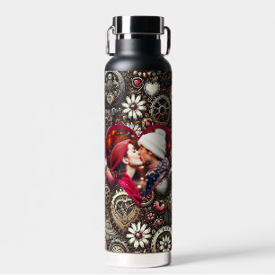 Personalised Steampunk Hearts, Flowers and Gears Water Bottle