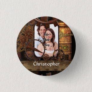Personalised steampunk machinery 3 cm round badge