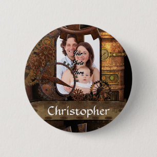 Personalised steampunk machinery 6 cm round badge