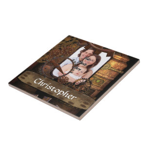 Personalised steampunk machinery ceramic tile