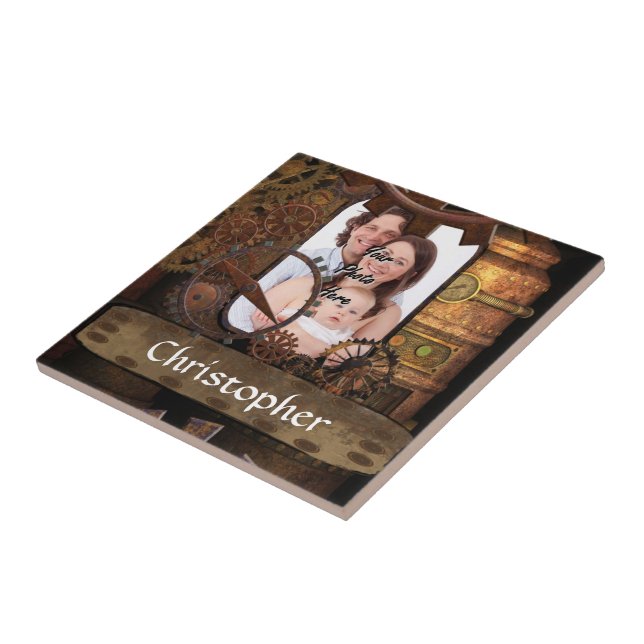 Personalised steampunk machinery ceramic tile (Side)