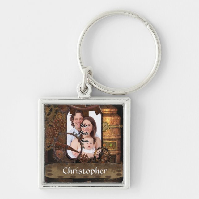 Personalised steampunk machinery key ring (Front)
