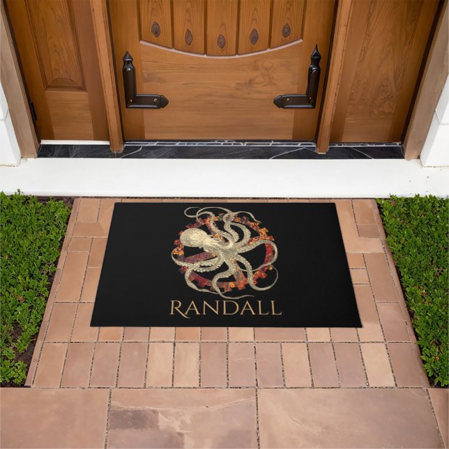 Personalised Steampunk Octopus & Rusty Clockwork Doormat (Outdoor)