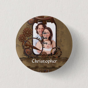 Personalised steampunk photo template 3 cm round badge