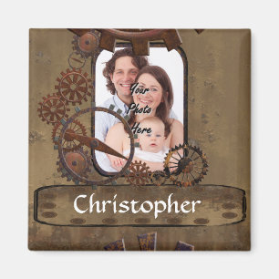 Personalised steampunk photo template magnet