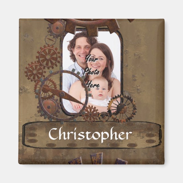 Personalised steampunk photo template magnet (Front)
