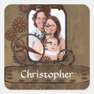 Personalised steampunk photo template square sticker