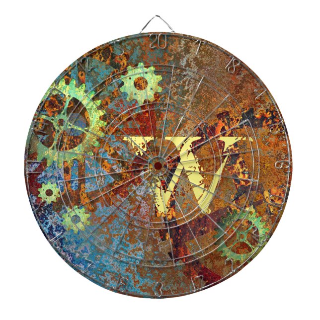 Personalised Steampunk Rusty Clockwork Gears Dartboard (Front)