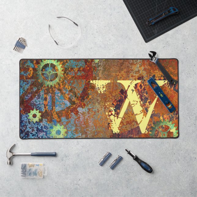 Personalised Steampunk Rusty Clockwork Gears Desk Mat (Workstation)