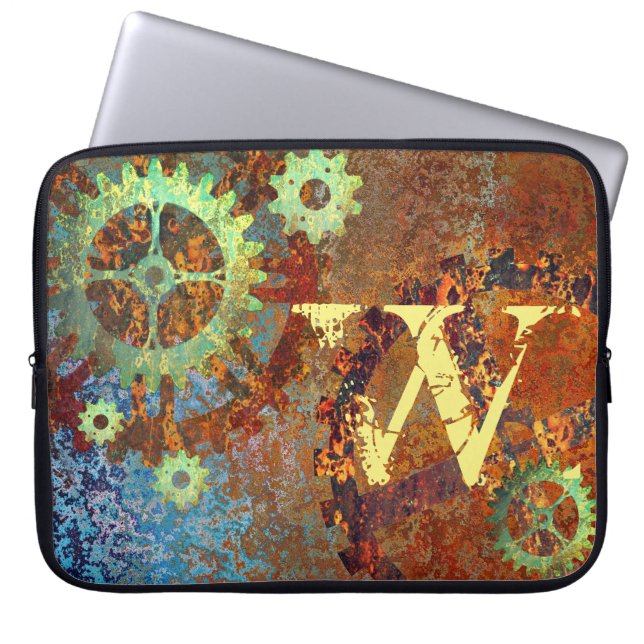 Personalised Steampunk Rusty Clockwork Gears Laptop Sleeve (Front)