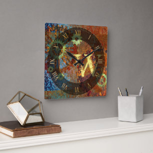 Personalised Steampunk Rusty Clockwork Gears  Square Wall Clock