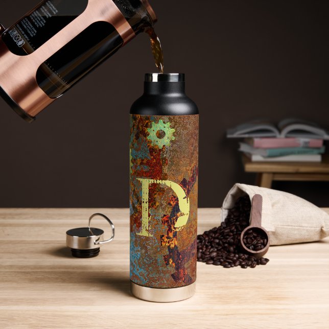 Personalised Steampunk Rusty Clockwork Gears Water Bottle (Coffee)