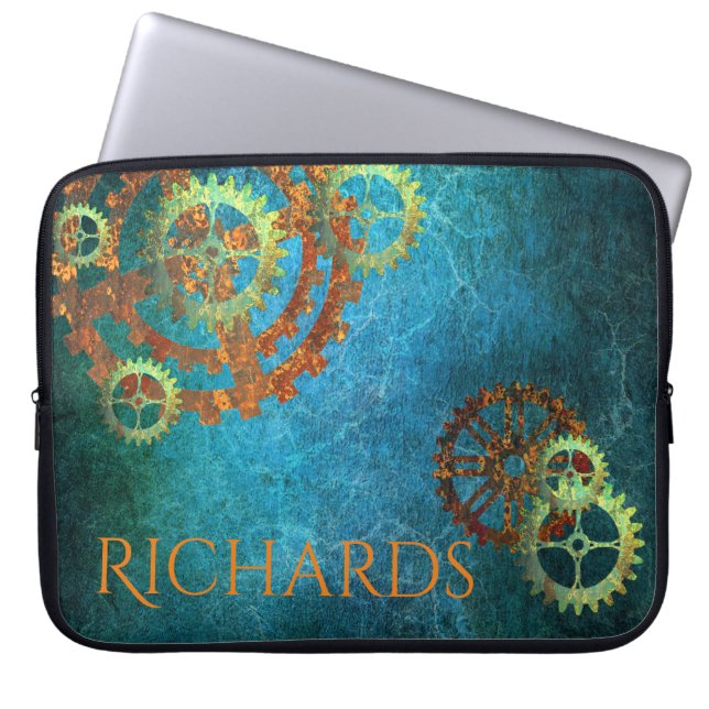 Personalised Steampunk Rusty Gears Laptop Sleeve (Front)