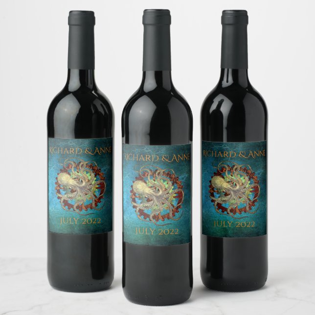 Personalised Steampunk Rusty Gears Wedding Wine Label (Bottles)