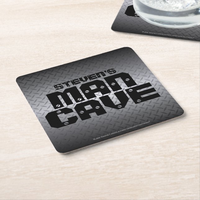 Personalised Steel Diamond Plate Man Cave Square Paper Coaster (Angled)