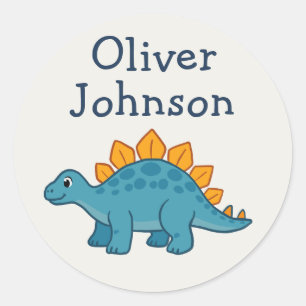 Personalised Stegosaurus Cute Dinosaur Name Kid's Classic Round Sticker