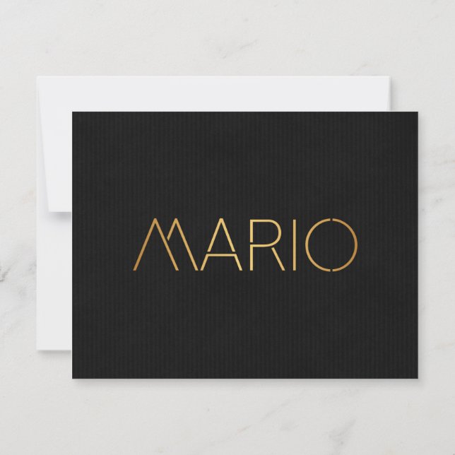 Personalised Stencil Font Mario Gold Black Invitation (Back)