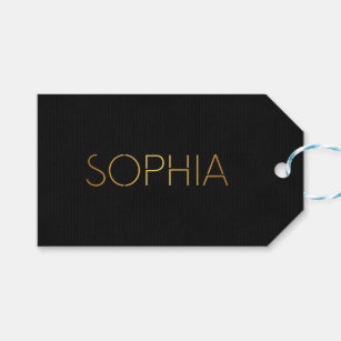 Personalised Stencil Font Sophia Gold Black Gift Tags