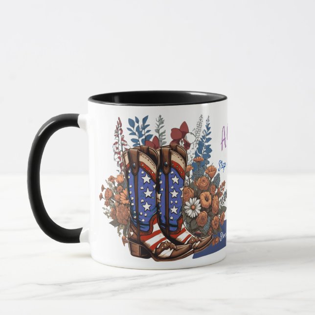 Personalised Step Into Freedom Cowboy Boots Mug (Left)