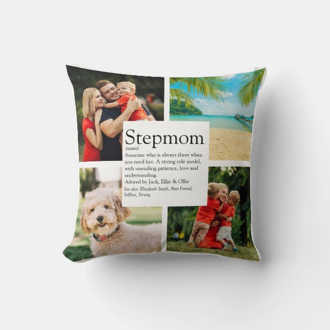Personalised Stepmom Definition 4 Photo Collage Cushion (Front)