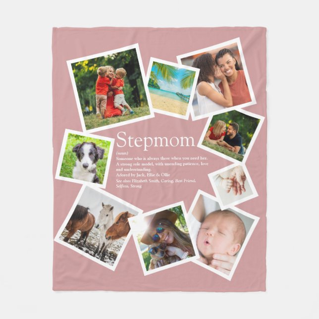Personalised Stepmom Definition 9 Photo Blush Pink Fleece Blanket (Front)