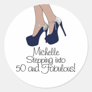Personalised "Stepping into 50 and Fabulous" Party Classic Round Sticker