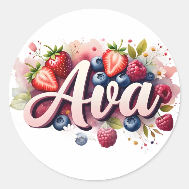 Personalised Sticker Ava Berry Floral Design (Front)