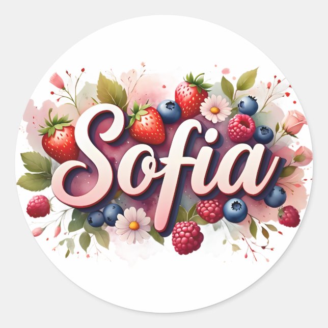 Personalised Sticker "Sofia" Berry Floral Design (Front)