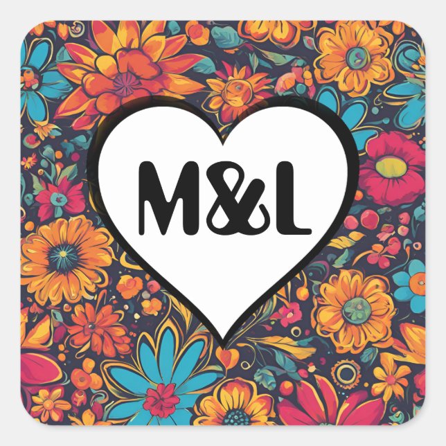 Personalised Sticker Wedding Decor Initials Flower (Front)