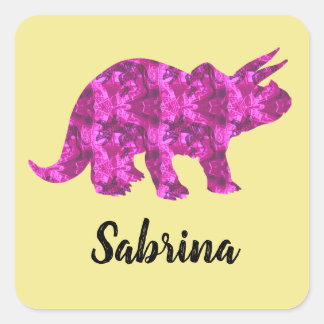 Personalised Stickers with Pink Dinosaur for Girls