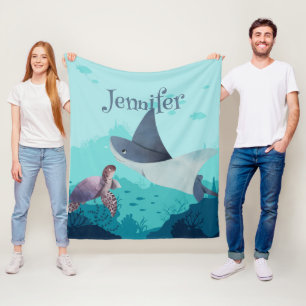 Personalised Stingray and Turtle Under the Sea Fleece Blanket