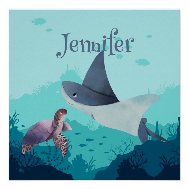 Personalised Stingray and Turtle Under the Sea Poster (Front)
