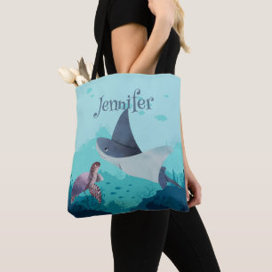 Personalised Stingray and Turtle Under the Sea Tote Bag