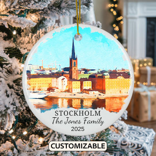 Personalised Stockholm Ornament, Sweden Gift Ceramic Ornament