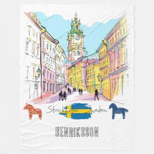Personalised Stockholm Sverige Watercolor painting Fleece Blanket