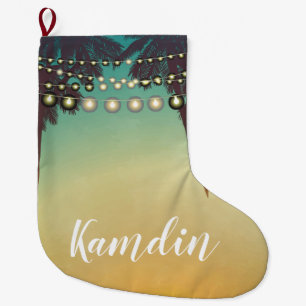 Personalised Stocking Beach Sunset Palm Trees Stri