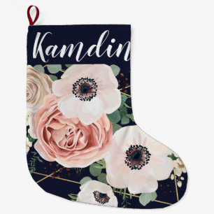 Personalised Stocking Geometric Garden Rose Navy