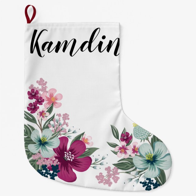 Personalised Stocking Tropical Flower on White (Front)