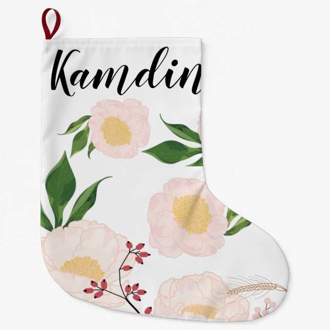 Personalised Stocking White Floral Flowers on Whit (Front)