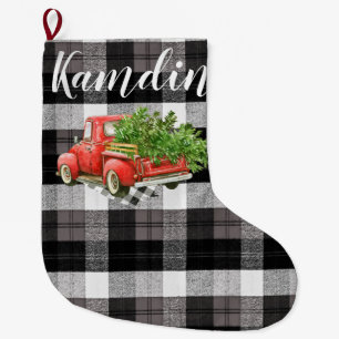 Personalised Stocking XMAS Truck Baffalo Plaid Bla