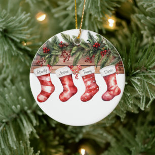 Personalised Stockings Family of 4 Christmas  Ceramic Ornament