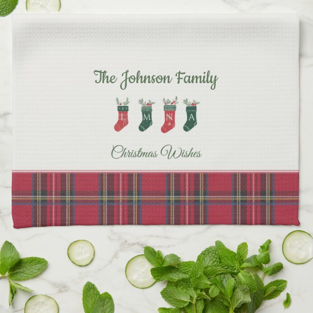 Personalised Stockings with Monograms Christmas Tea Towel (Folded)