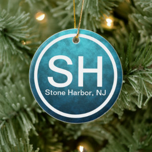 Personalised Stone Harbour NJ SH Beach Christmas Ceramic Ornament