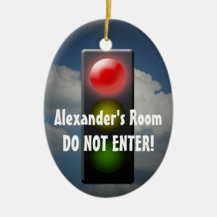 Personalised Stop / Go Door Hanger, Traffic Light Ceramic Tree Decoration