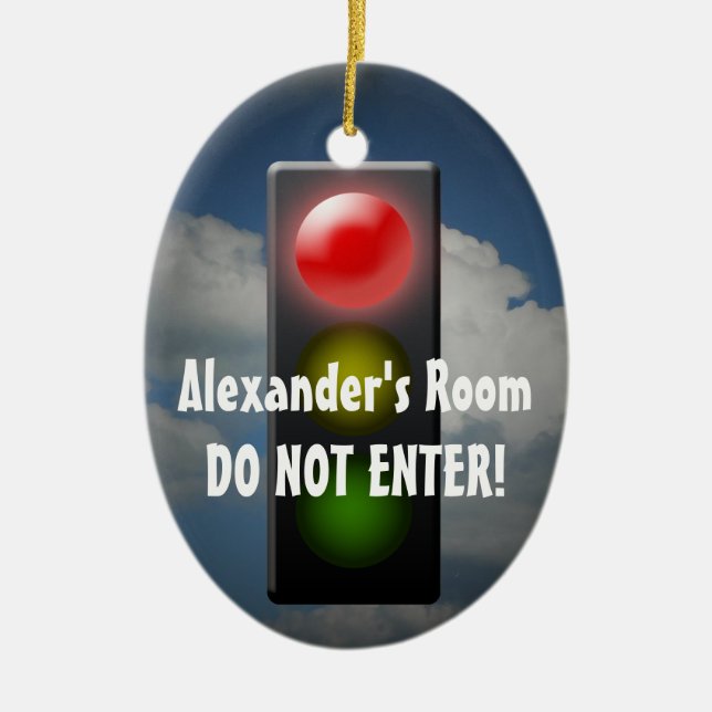 Personalised Stop / Go Door Hanger, Traffic Light Ceramic Tree Decoration (Front)