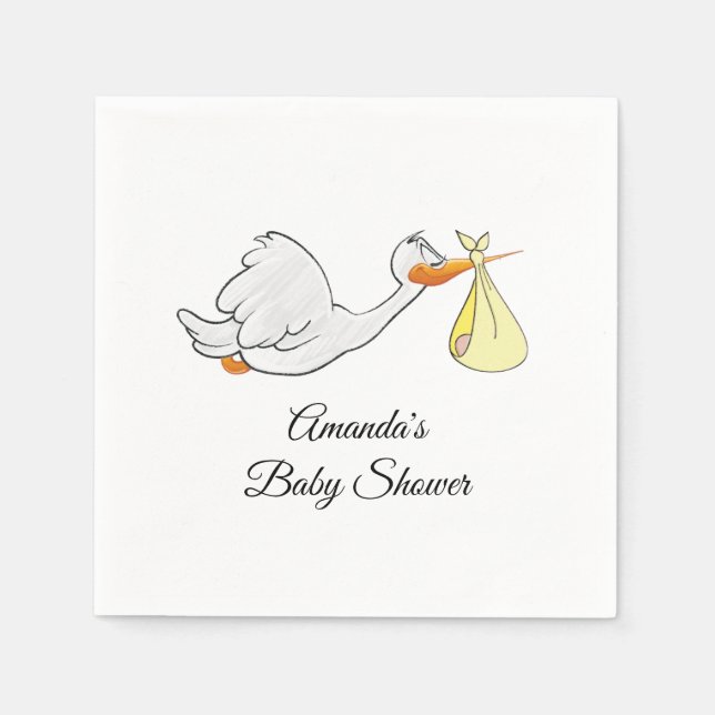 Personalised Stork with Yellow Baby Bundle Napkins (Front)