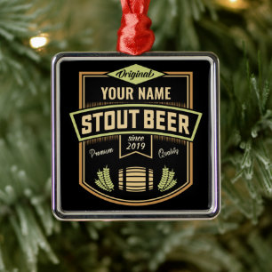 Personalised Stout Dark Beer Brewing Label Bar   Metal Ornament