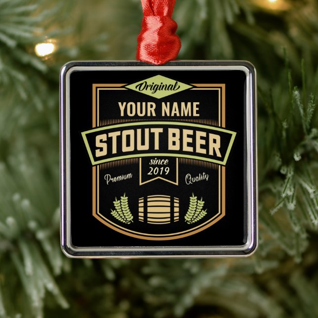 Personalised Stout Dark Beer Brewing Label Bar   Metal Ornament (Tree)