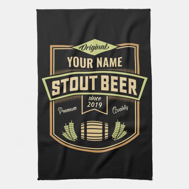 Personalised Stout Dark Beer Brewing Label Bar  Tea Towel (Vertical)